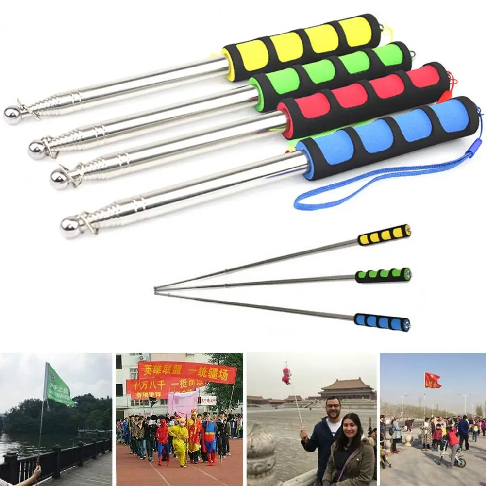Bandeira telescópica de aço inoxidável, bandeira com cordão, ponteiro de ensino antiderrapante, guia turístico, guia, 140 cm, 200cm