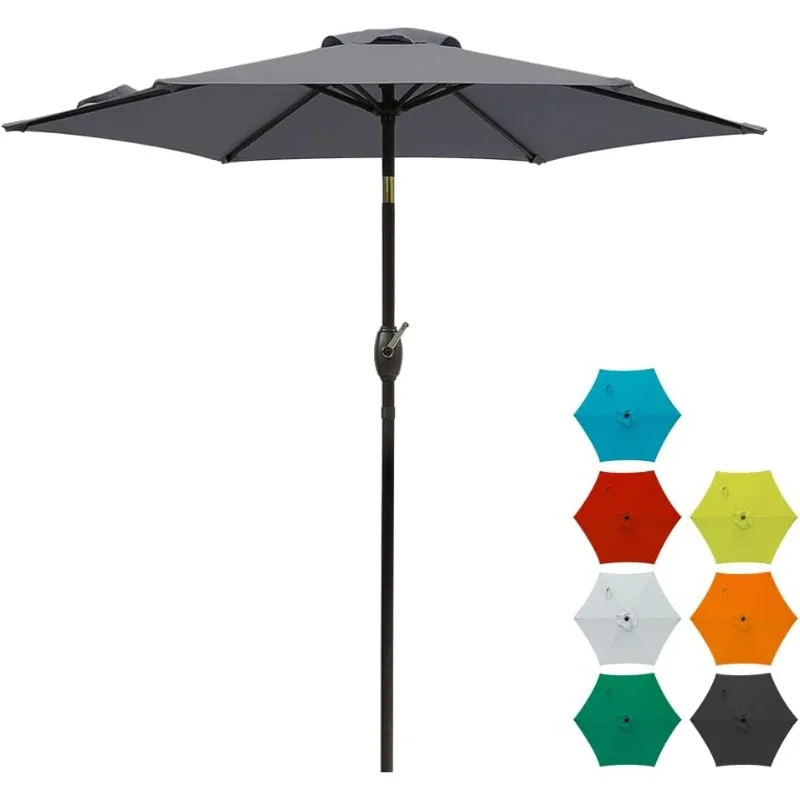 

7.5 Ft Patio Umbrella Outdoor Market Table Umbrella Luxury Aluminum Pole Umbrella with Push Button Tilt and Crank, 6 Ribs