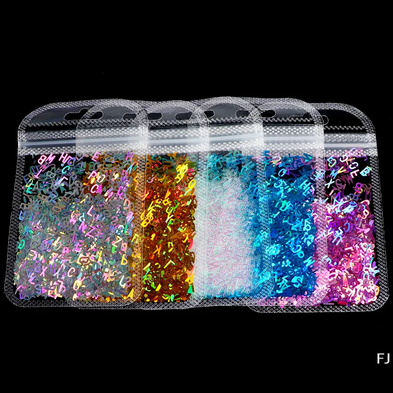 

[YU]5bag Alphabet Holographic Laser- Letters Chunky Glitter Epoxy Resin Festival Chunky Letters Mixed Sequins 5 Colors