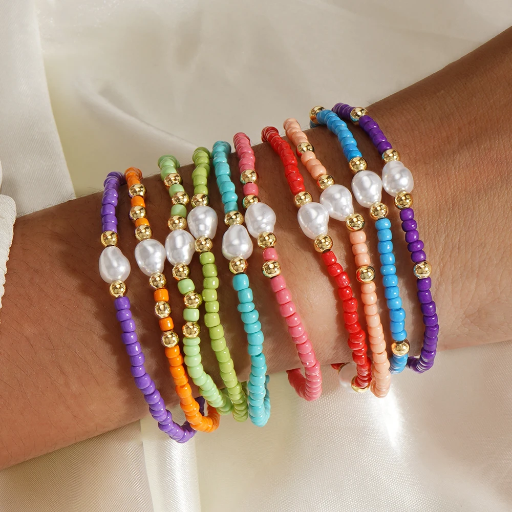 

Go2boho 10pcs Colorful Imitation Pearl and Seed Bead Bracelet Set Adjustable Friendship Bracelets for Women Summer Jewelry