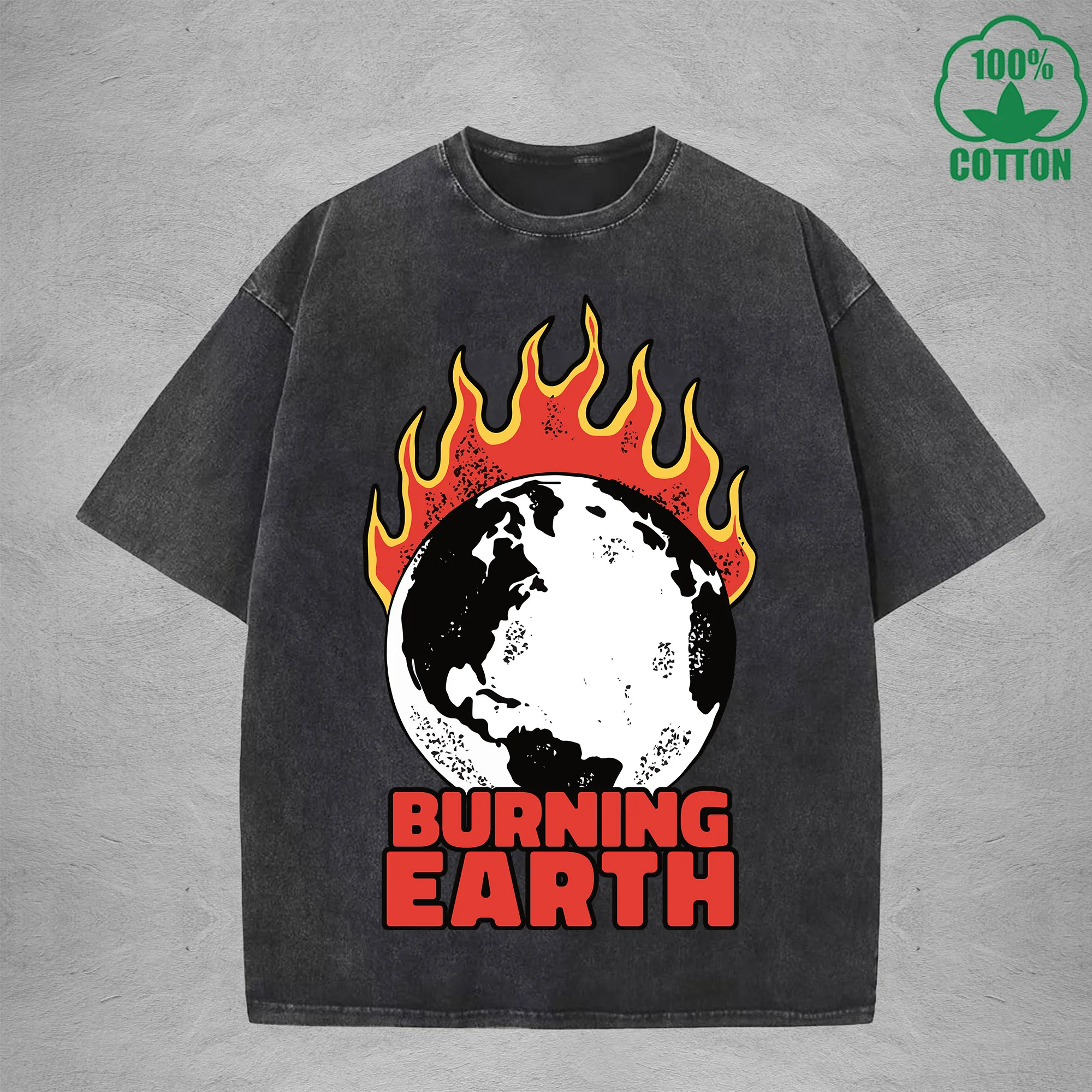 

Burning Earth American Retro 230G Washed T-Shirt Available in Multiple Colors Fashionable Pure Cotton Short Sleeve