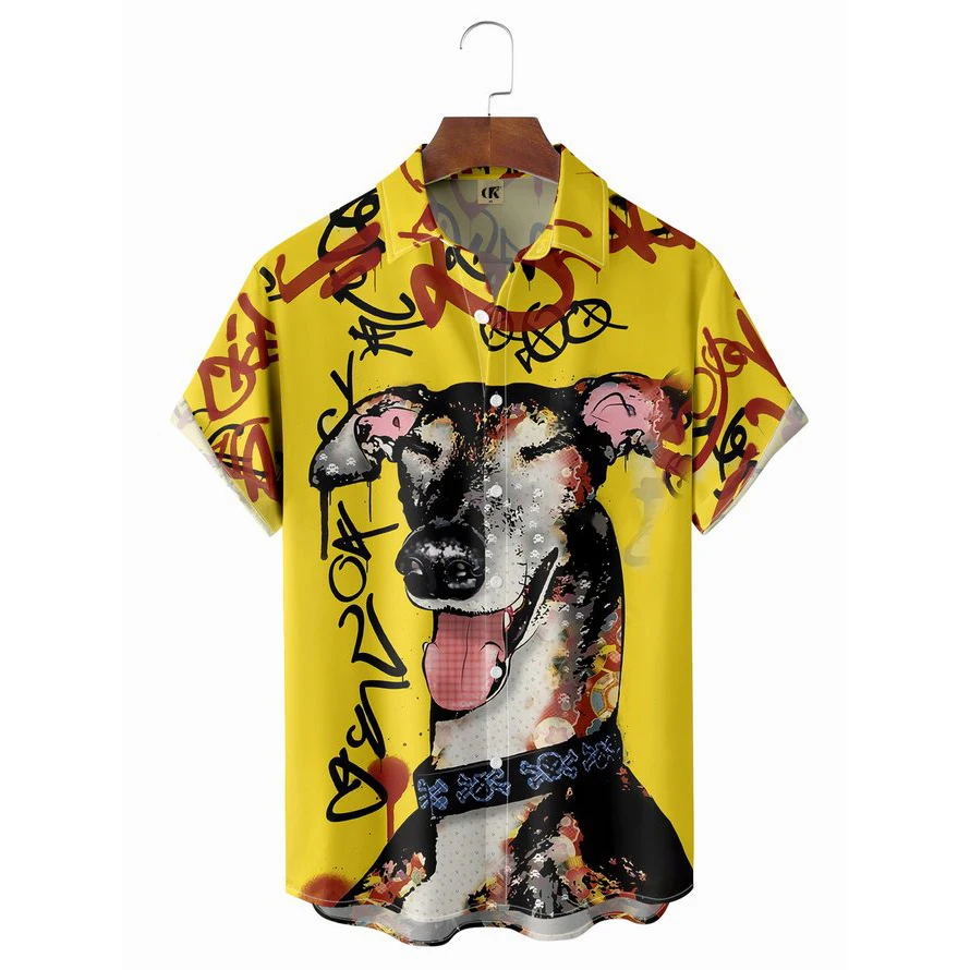 

2024 New Men's 3D Printed Puppy German Shepherd Printed Button Hawaiian Shirt Men's Fashion Casual Lapel Single Breasted Shirt