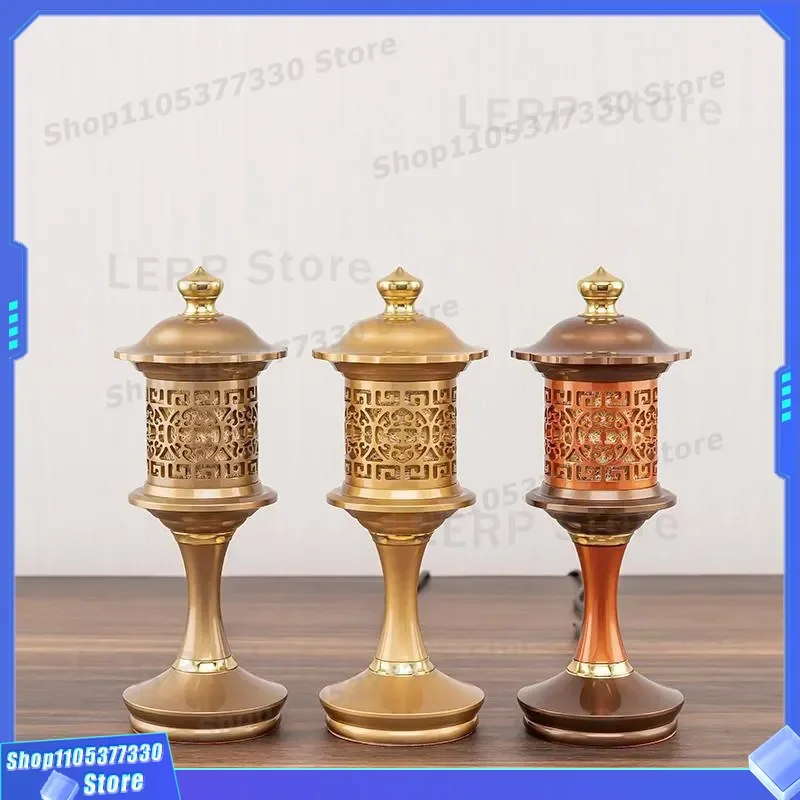 LED Electronic Candle Light Brass Bodhisattva Shrine Lamp Buddha Front Tabletop Ornament for Home Decor Religious Gift Brass