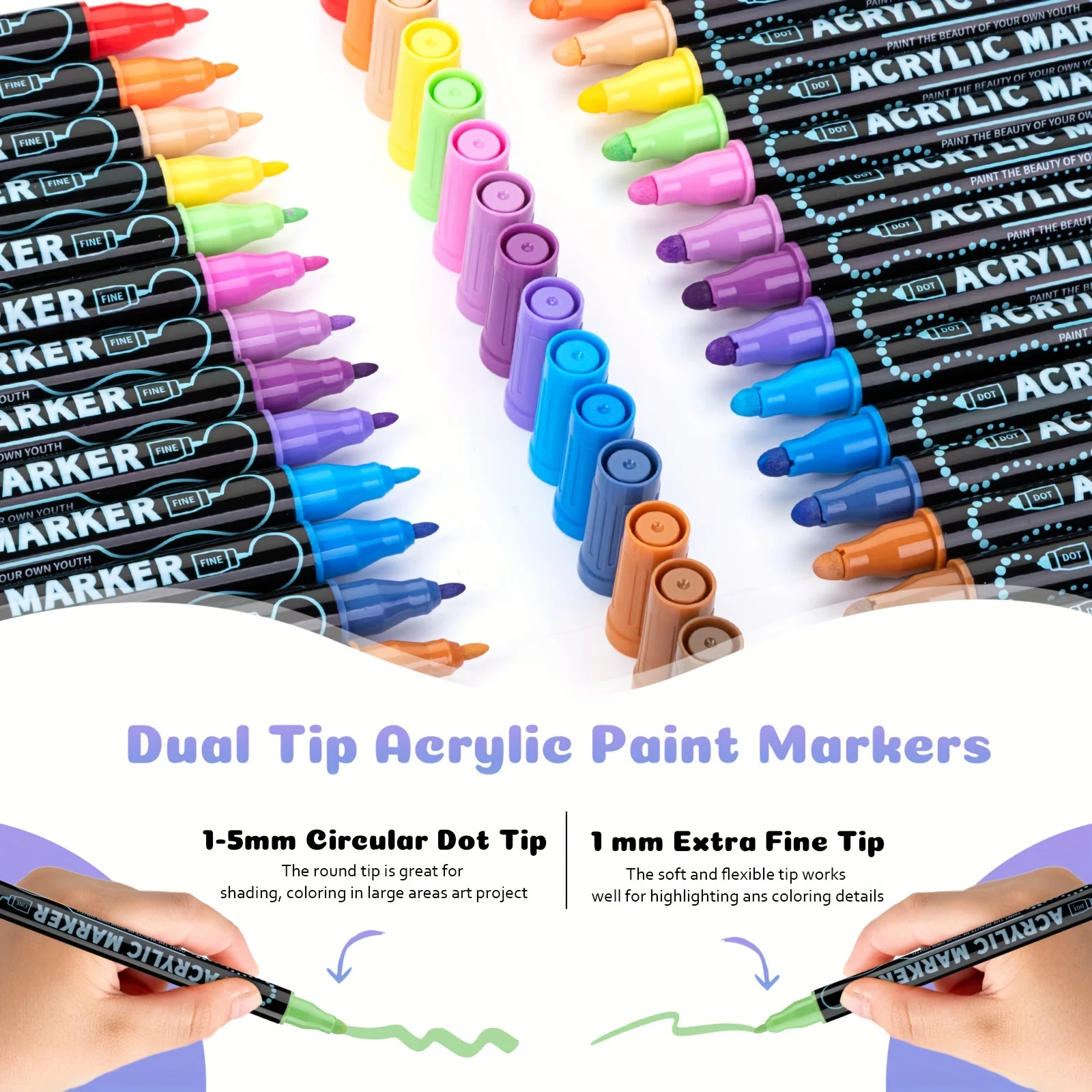 Dual Tip Acrylic Paint Markers with Brush Tip and Dot Tip for Wood, Canvas, Stone, Rock Painting,DIY Crafts Making Art Supplies