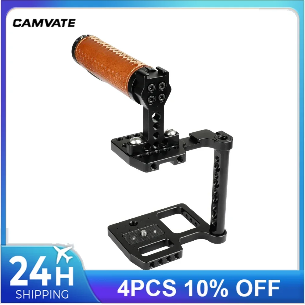 CAMVATE Camera Half Cage for Blackmagic Pocket Cinema Camera 4K With Leather Top Handle And Shoe Mount for Microphone Flashlight