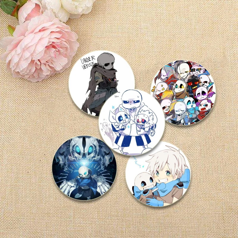 Cartoon Figures Killer Sans Pins Round Anime Brooches Handmade Badge Fashion Jewellery Clothes Hat Backpack Accessory Gifts