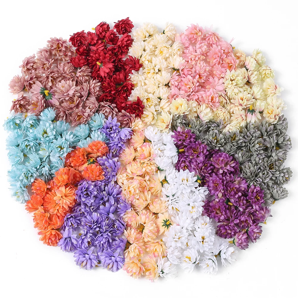 50PCs 3cm Artificial Flowers Silk Chrysanthemum For Home Room Decor Wedding Decoration DIY Craft Wreath Accessories Fake Flower