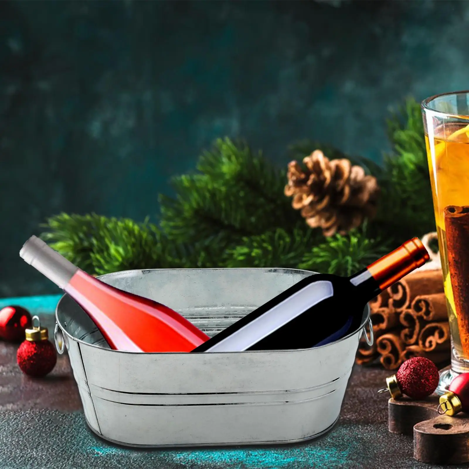 

Ice Bucket Portable Tin Ice Holder Galvanized Tub for Wine Drinks Restaurant