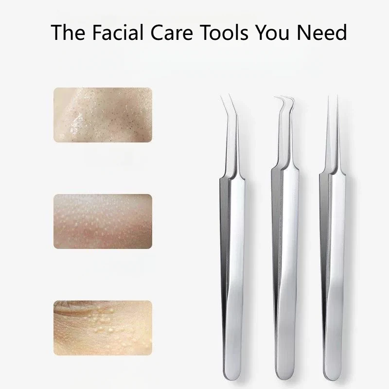 Stainless Steel Ingrown Hair Tweezers Acne Blackhead Removal Needles Black Dots Cleaner Pore Deep Cleansing Face Skin Care Tools