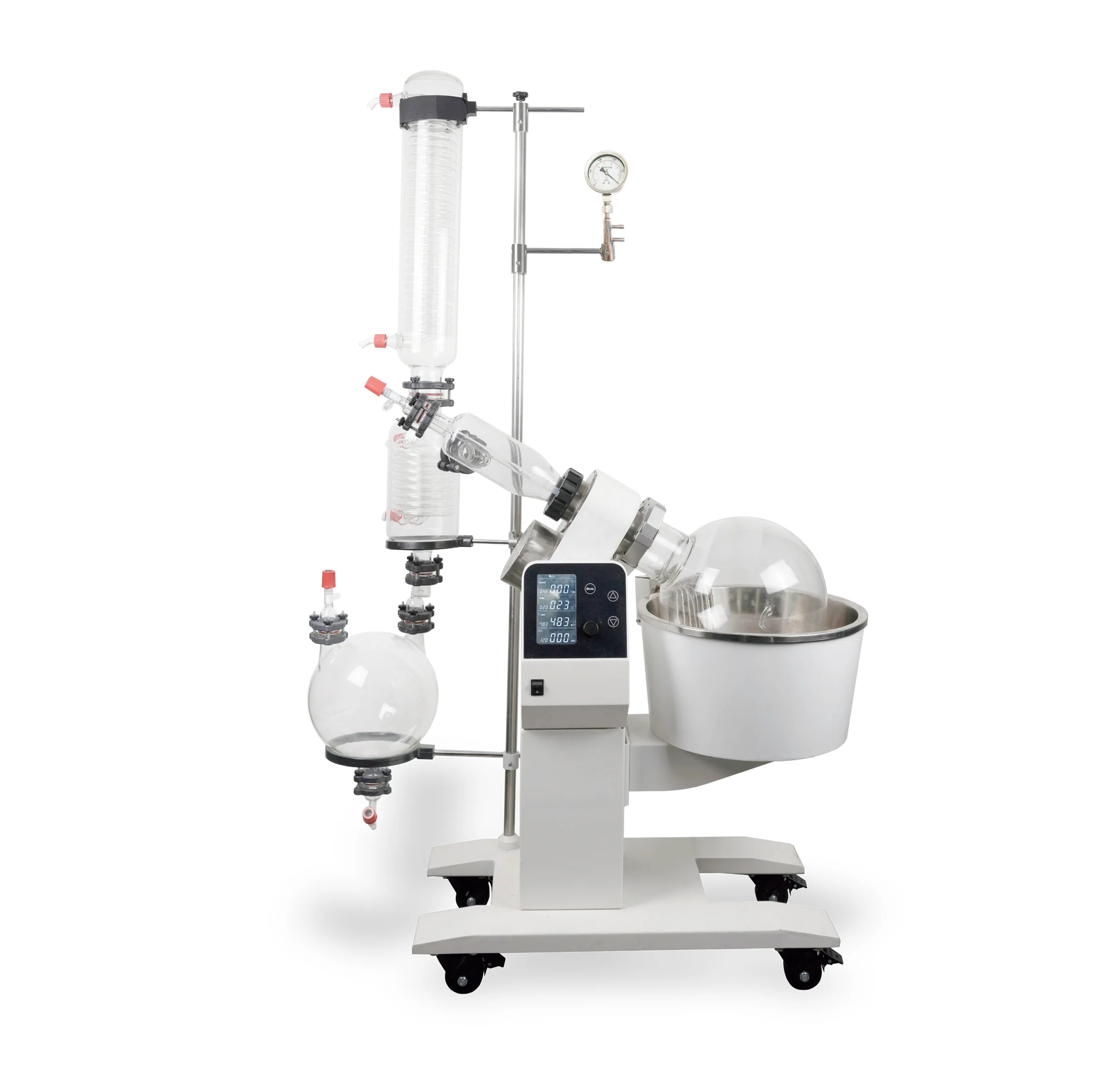 20L rotary evaporator with a set of glassware vertical free, with large-scale liquid crystal display.