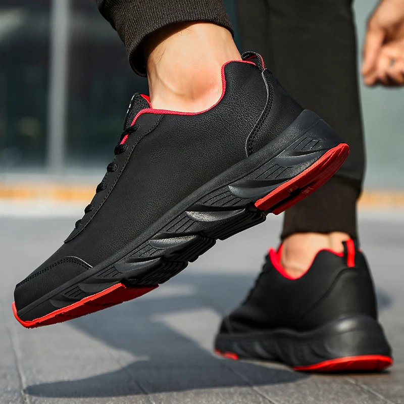 

Мужская спортивная обувь, высококачественные кожаные износостойкие кроссовки на мягкой подошве, модные черные повседневные мужские кроссовки на шнуровке