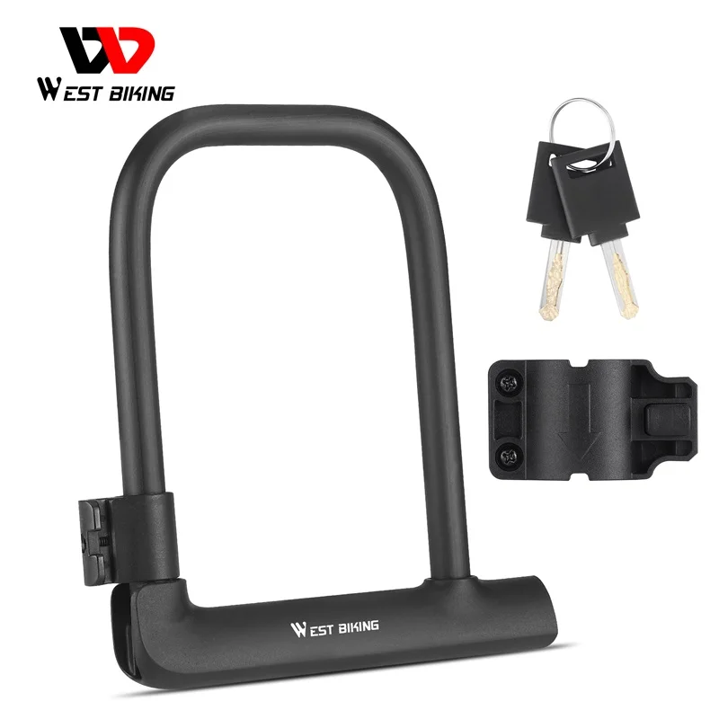 

WEST BIKING Heavy Duty Bicycle Locks U Shape Electric Scooter Padlock Anti-theft Bike Lock with 2 Keys MTB Road Bike Accessories