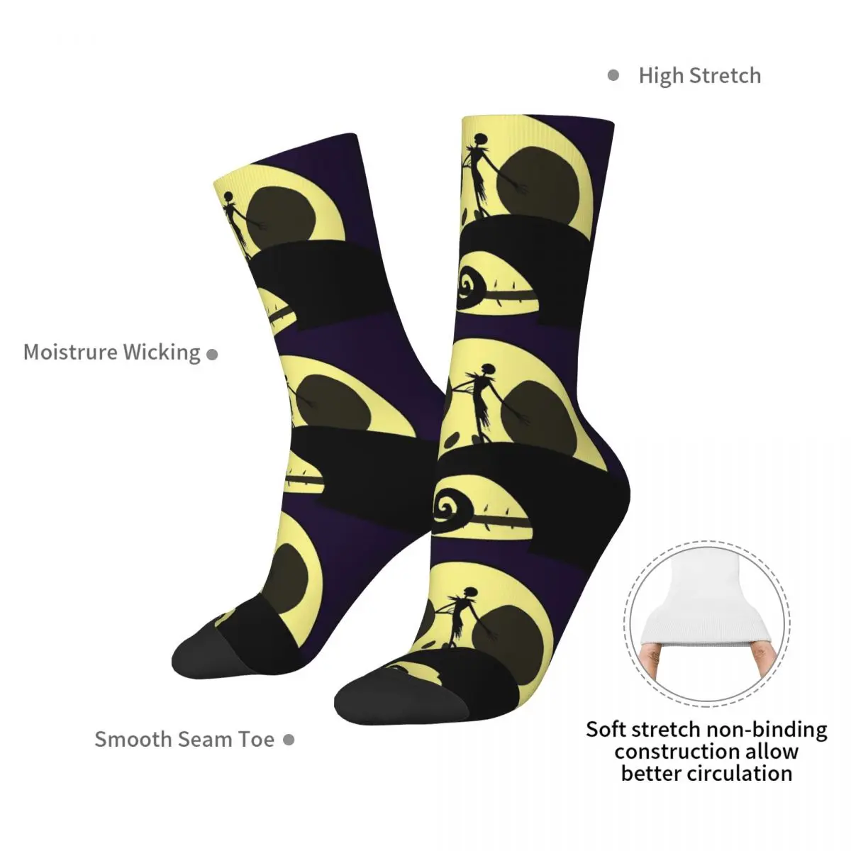 Cool Jack Skellington cauchemar avant noël chaussettes de skateboard chaussettes à tube central en polyester pour femmes hommes