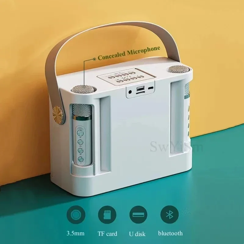 2026 كاريوكي سمّاعات بلوتوث محمولة مع ميكروفونات مزدوجة لاسلكية HiFi صوت ستيريو حفلة Boombox مضخم صوت هدية عائلية مذهلة