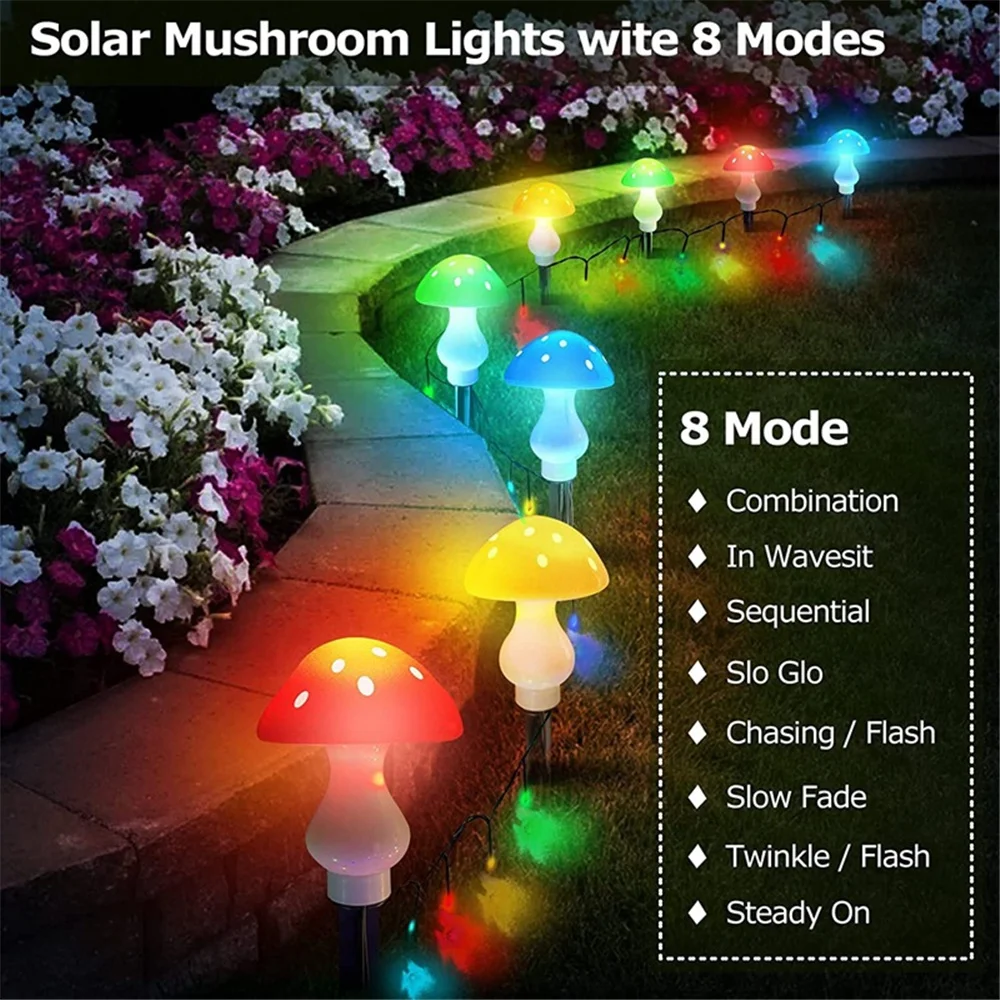 Cogumelo-como a lâmpada solar conduzida com sensor esperto, 8 modos, impermeáveis, para o pátio, jarda, quintal, gramado, jardim, decoração