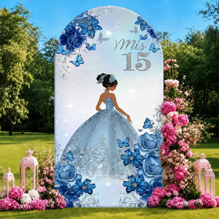 

Princess Blue Dress Arch Backdrop Cover Party Backdrop Fabric Cover Birthday Party Photo Wall Background Event Party Decoration