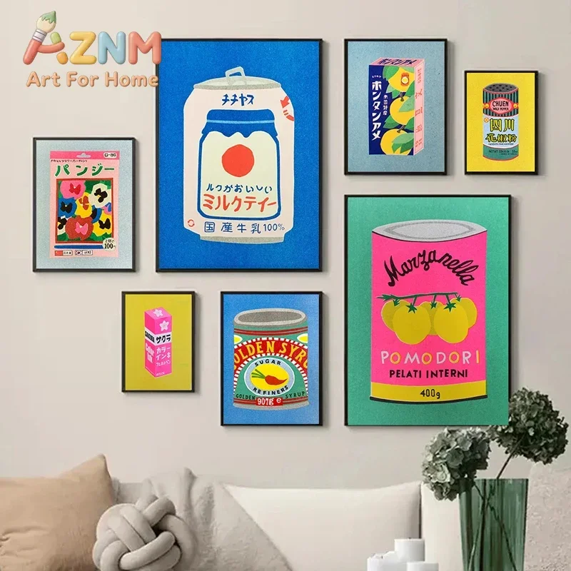Japanese Juice Canned Canvas Prints Poster Japandi Minimalist Abstract Food Aesthetics Art Prints Kitchen Wall Art Home Decor