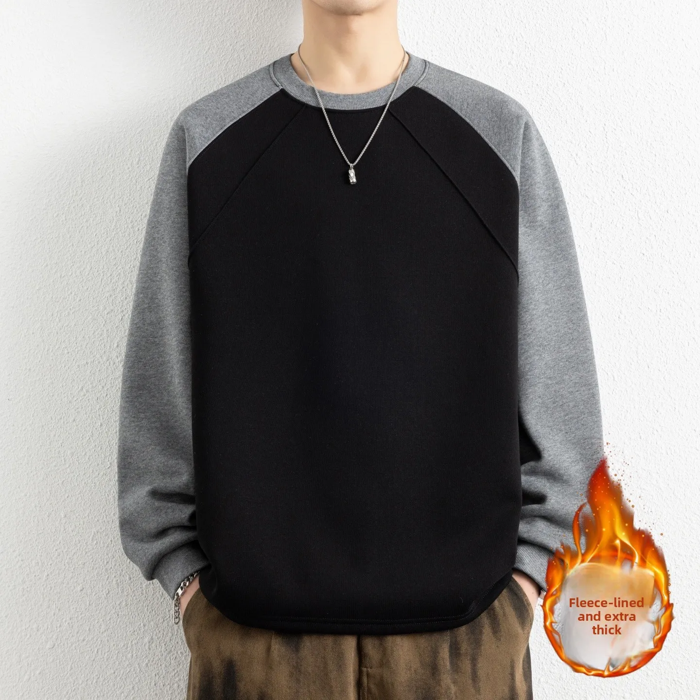 

Новая мужская толстовка-худи 2025 года с круглым вырезом, комбинированная, в стиле колор-блок, повседневная, свободного кроя, с длинными рукавами, термо-топ