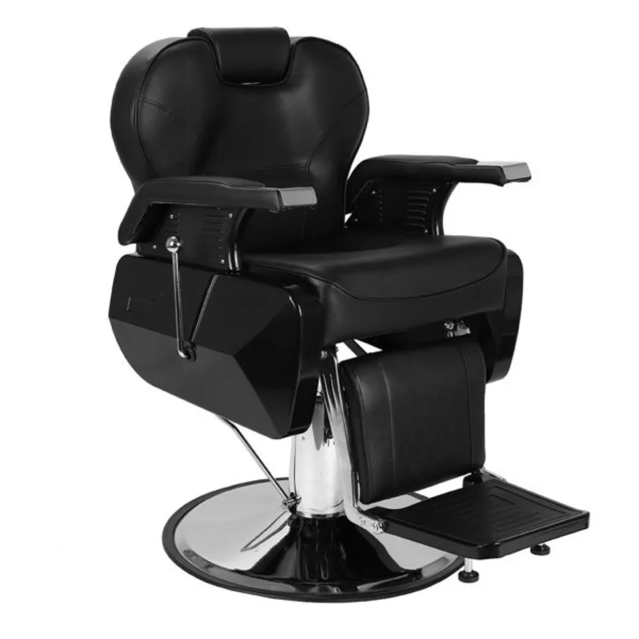 

[Same Code:50737623]Barber Chair with Round Base and Footrest PVC Leather Upholstery ABS Armrests Iron Footrest Reclining Black