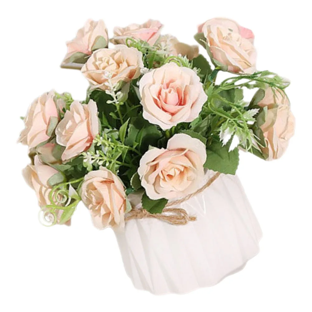 

Artificial Flower Faux Rose Fake Plant in Ceramic Pot Lifelike Potted Plants for Indoor Decoration Realistic Simulation Home