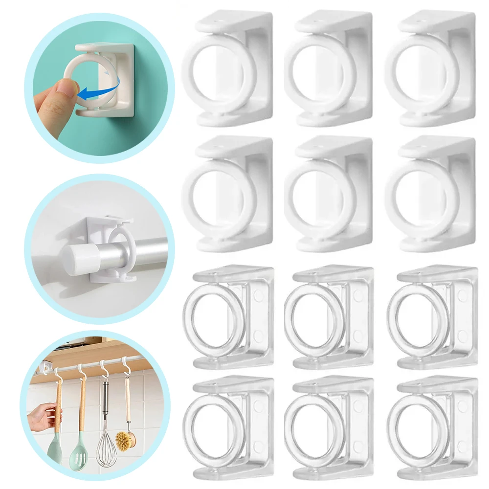 4PCS 360 ° Rotatable Telescopic Rod Holder Circular Ring Triangular Ring Hook Rotatable Adhesive Non Punching Curtain Rod Hook