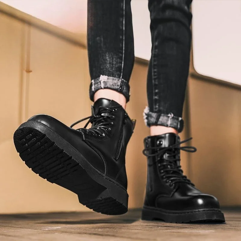 

Men's 2025 New Winter High Top Snow Shoes Cotton Padded Thickened Warm Lace Up for Men Casual Black Leather