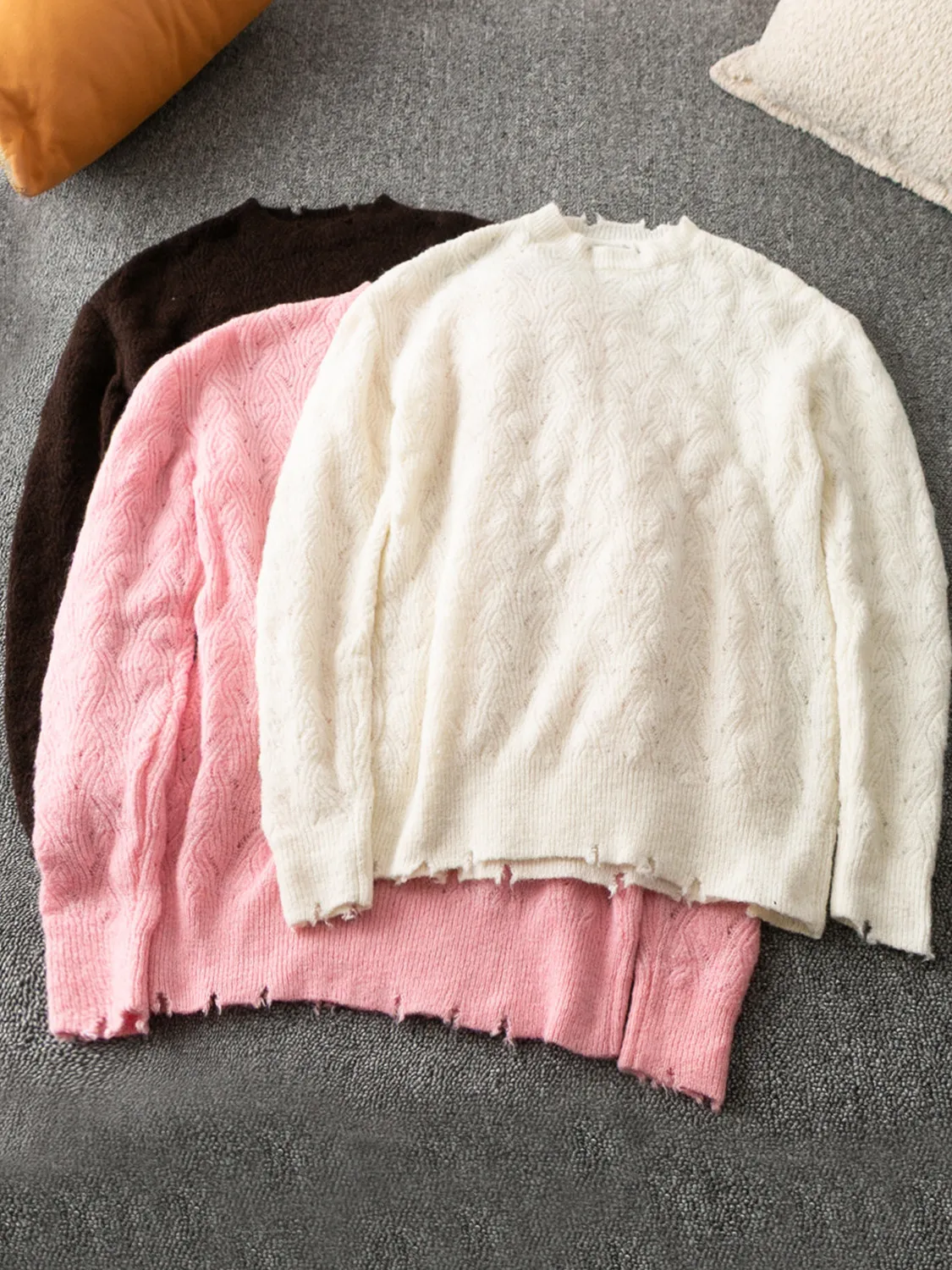 

Весенне-осенний корейский вязаный свитер с длинными рукавами и круглым вырезом, простой, модный, универсальный, свободного кроя, из смесового полиэстера, женский топ