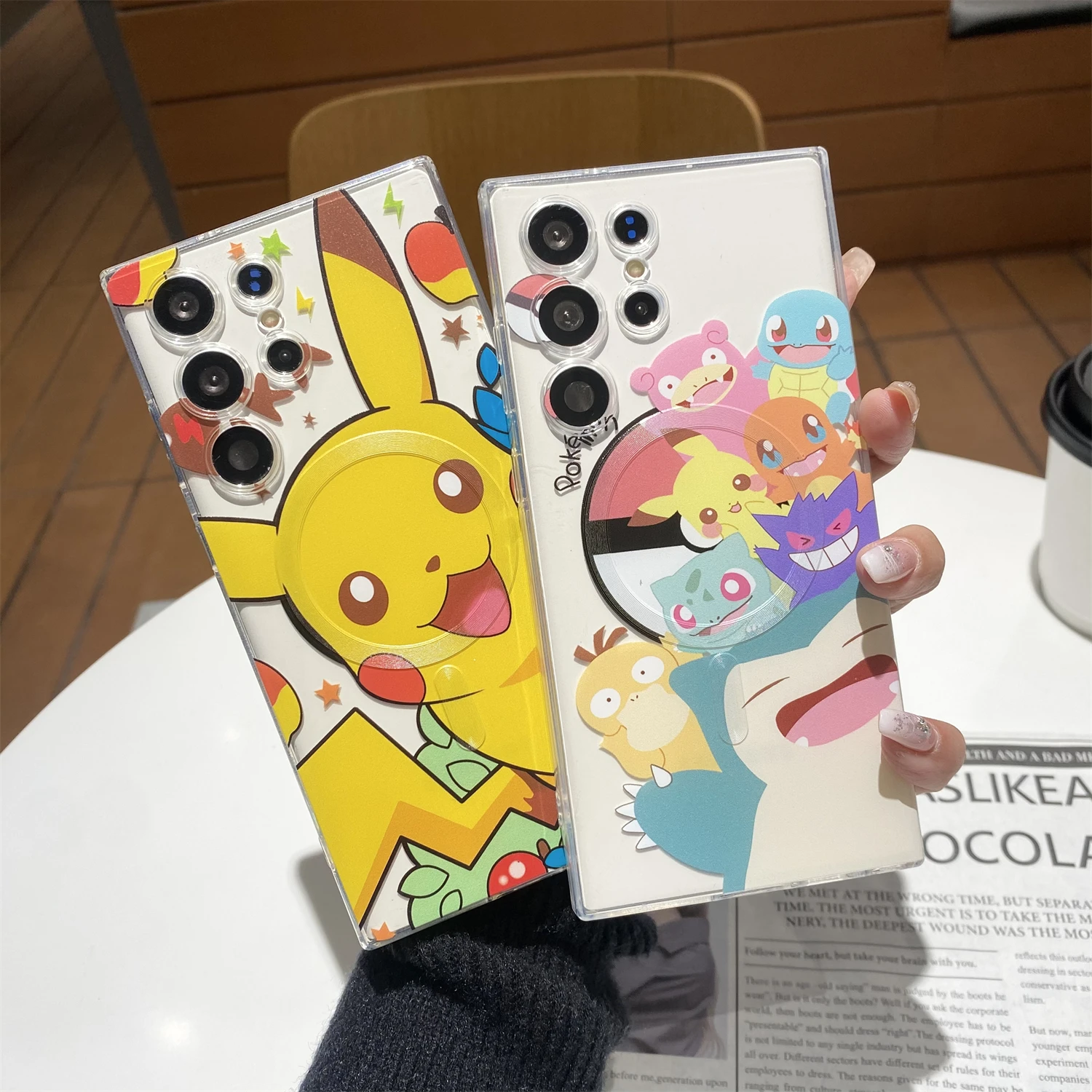 Funda magnética con dibujos animados de Pokémon Pikachu para Samsung Galaxy S25 edge S24 Ultra S23 S22 Plus A35 A36 A55 A56