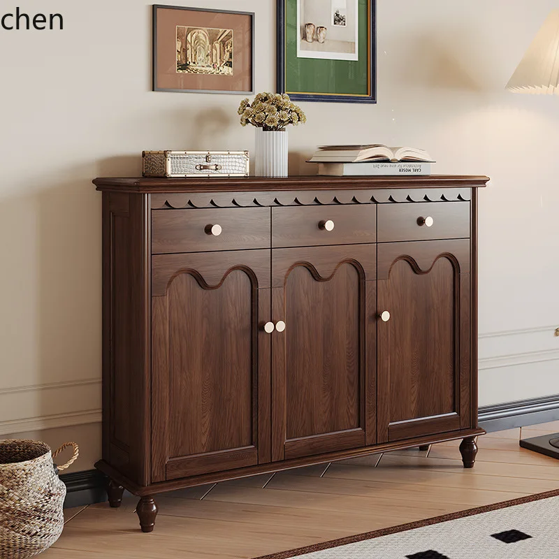 ZML Entrance Hallway Cabinet Solid Wood Three-Door Shoe Cabinet Vintage Country Simple