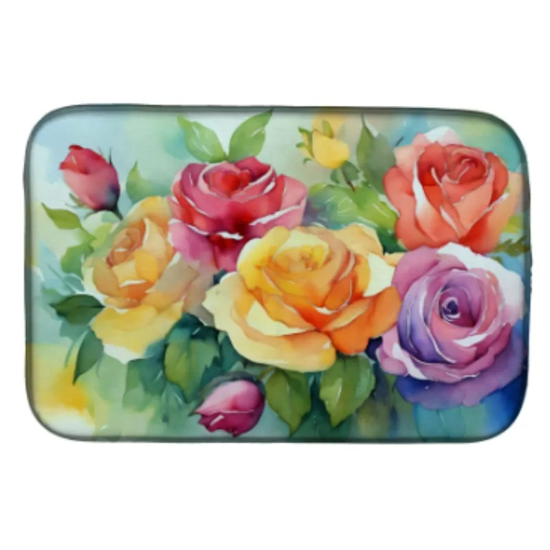 

Впитывающий розы, акварельный коврик для сушки посуды, коврик для сушки кухонной стойки, нескользящий, прочный, можно стирать в машине, многоцветный подарок