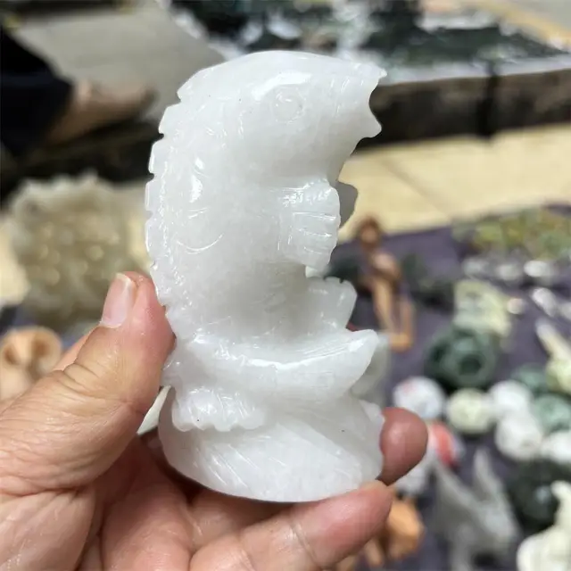 1PCS Natural Quartz White Jade Fish Animal Carving Polished Reiki Healing Fengshui High-Quality Room Decor Energy Gift 1PCS Natural Quartz White Jade Fish Animal Carving Polished Reiki Healing Fengshui High-Quality Room Decor Energy Gift