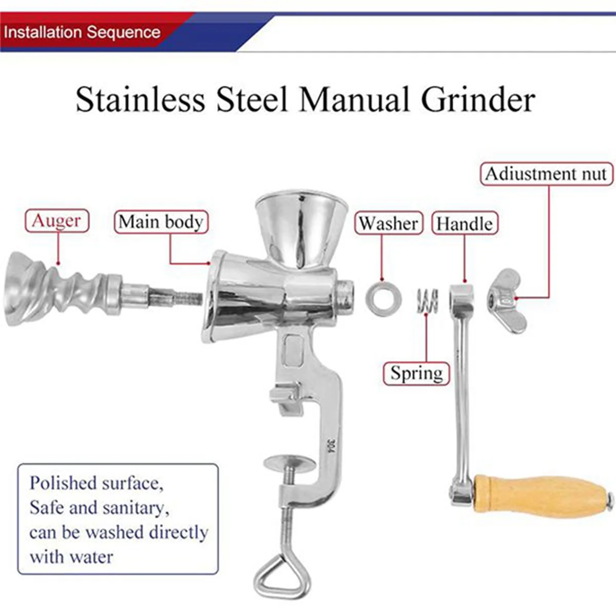 New Manual Grain Grinder Hand Crank Grain Mill Stainless Steel Home Kitchen Grinding Tool for Coffee Corn Rice Soybean