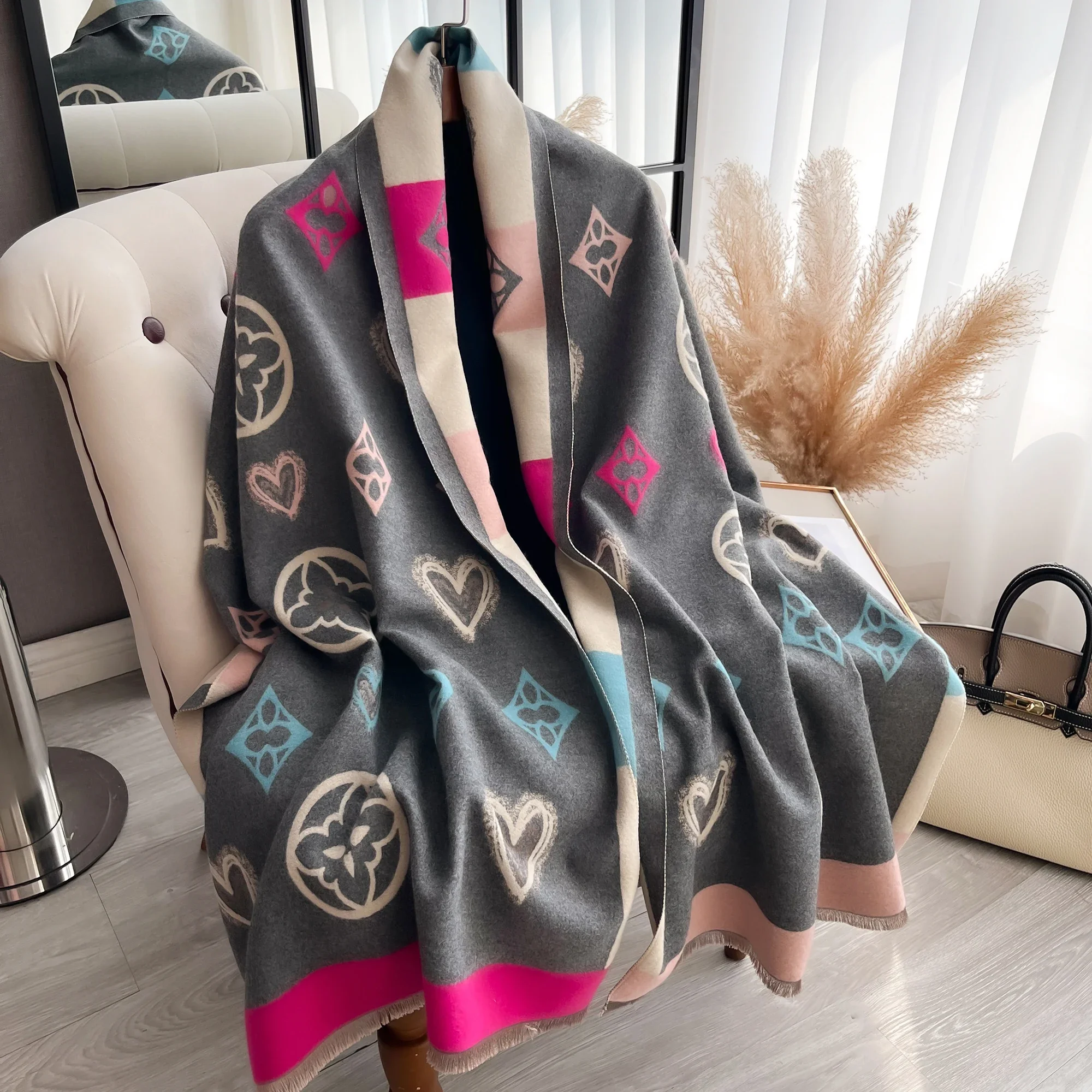 2024 New Winter Warm Cashmere Wraps Women Scarf Luxury Design Pashmina Thick Shawl Blanket Bufanda Foulard Travel Poncho Stoles