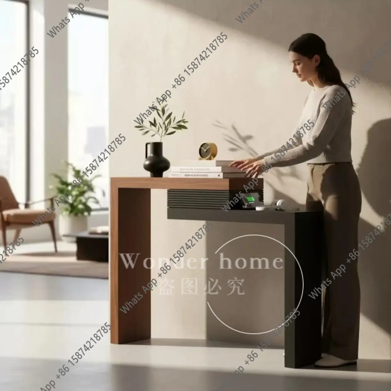 Entrance table, foyer, color matching, entrance table, simple and modern wall strip case, solid wood decorative strip case