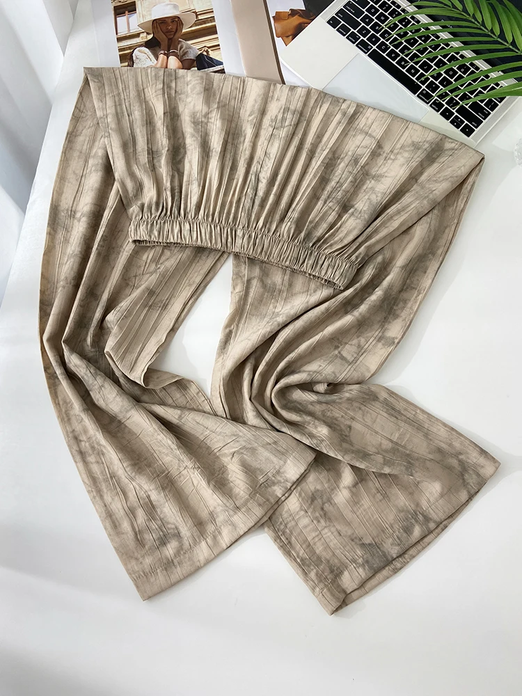 

High Waist Wide Leg Pants Women's Summer New Loose Casual Ice Silk Dyed Pants Korean Sle Commute Simple Fold Polyester Fiber