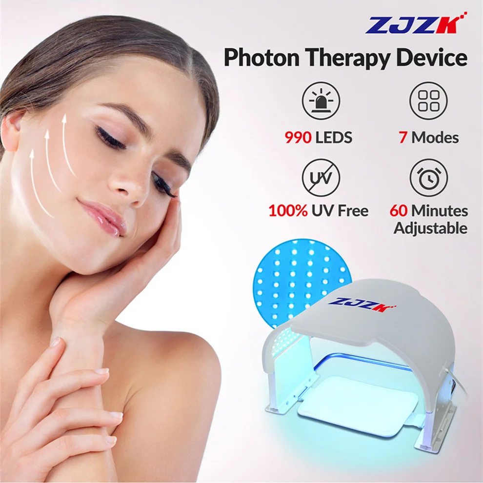 ZJZK-máscara facial plegable para cuello, 7 colores LED, para eliminación de pecas, Lifting antiarrugas, blanqueamiento, equipo de salón de belleza PDT Photon