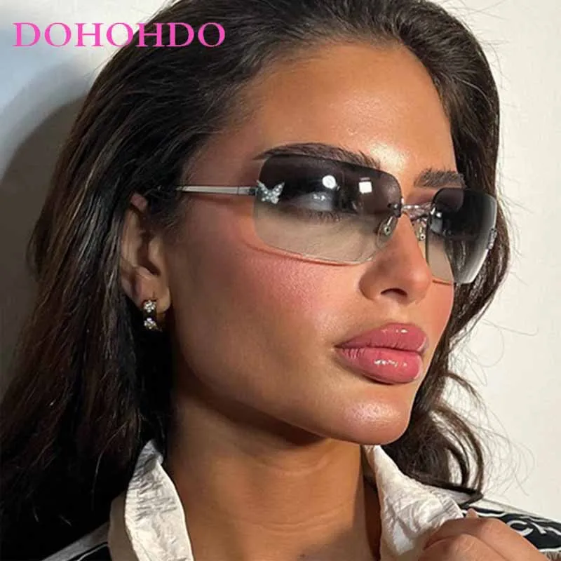 Rimless Vintage Fashion Y2K Sunglasses Women Butterfly Decoration