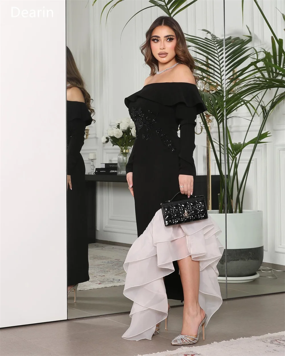 Customized Formal Gown Evening Women Dearin Off-the-shoulder A-line Floor Length Skirts Draped Layered Contoured Flouncing Appli