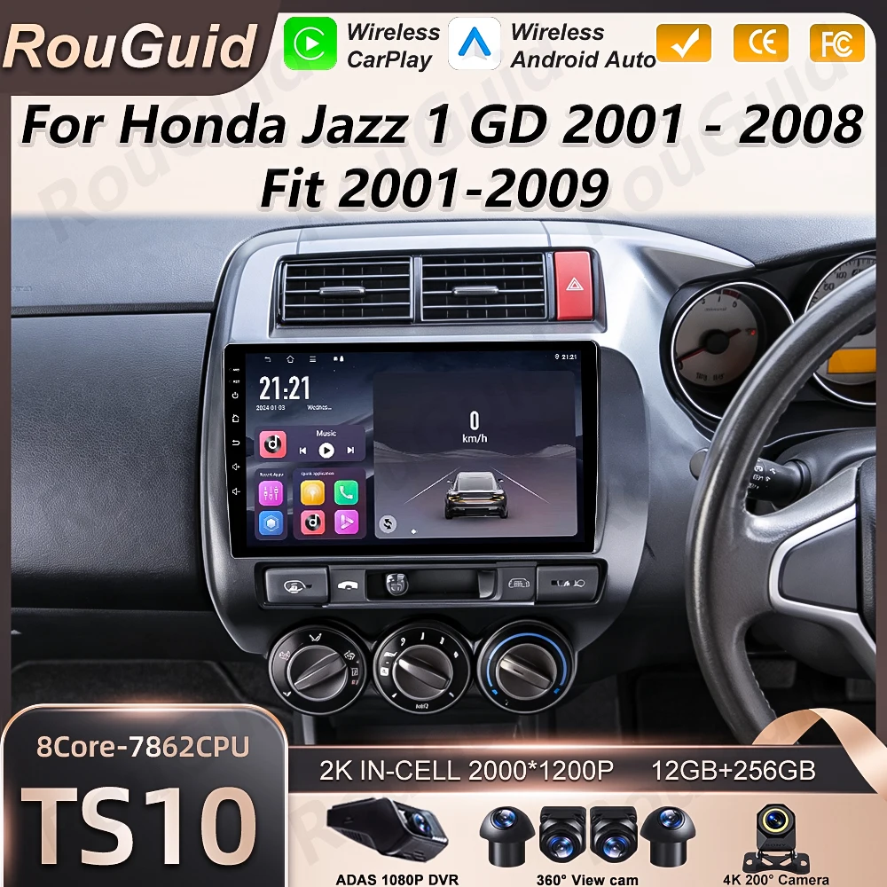 Carplay Car Radio Autoradio For Honda Fit Jazz City 2002 - 2007 GPS Navigation Video Multimedia Player Touch Screen DSP RSD 2k
