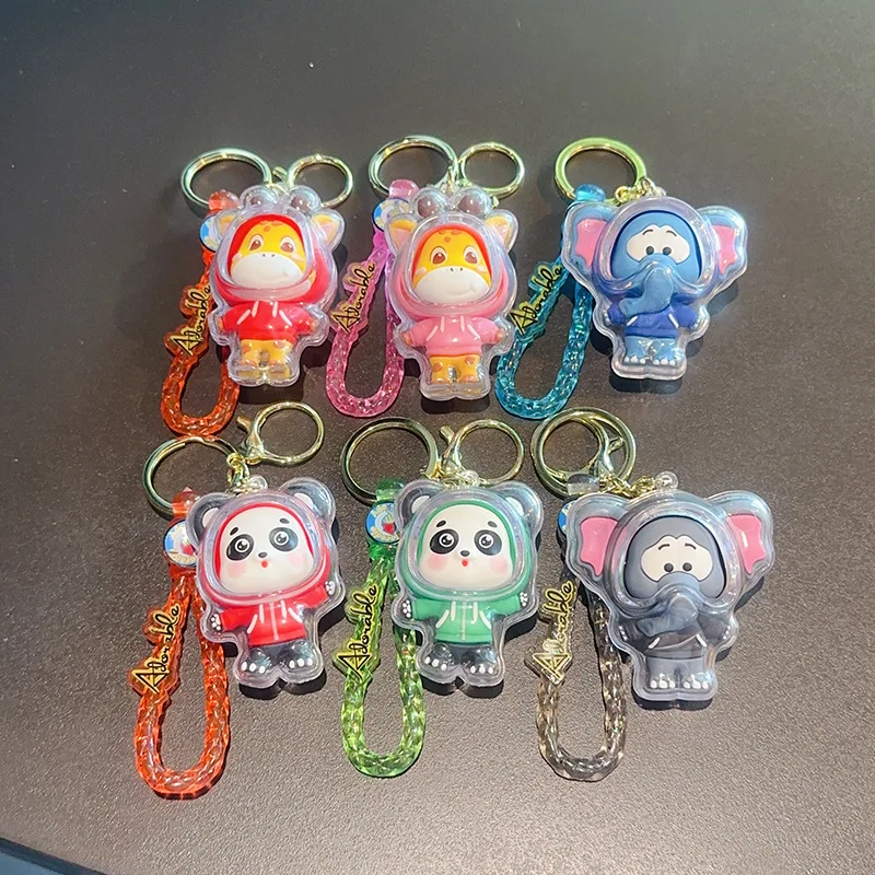 New Cartoon Panda/elephant/hippo Doll Keychain Student Creative Cute Animal Schoolbag Decorative Pendant Holiday Birthday Gift