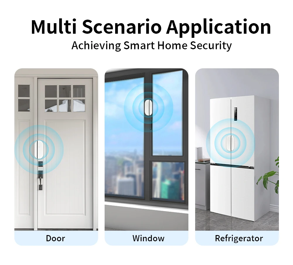 Meian Sensor de puertas y ventanas Zigbee, Detector de apertura/cierre de puertas, inalámbrico, Automatización del hogar inteligente, Tuya, Wifi