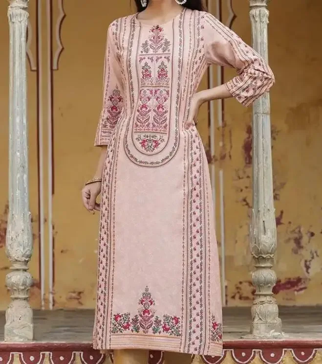 

Indian Women's Imported Shirt Long Pink Shirt Round Neck Kurta Pint