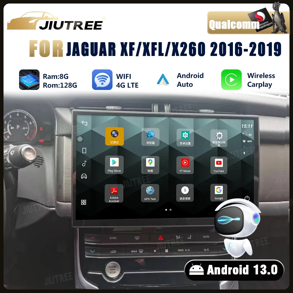 

13,3-дюймовый Android 13, оригинальный автомобильный OEM-медиаплеер с меню для Jaguar XE/XEL/F-PACE/X760, 2016-2019, беспроводное радио Carplay, авто
