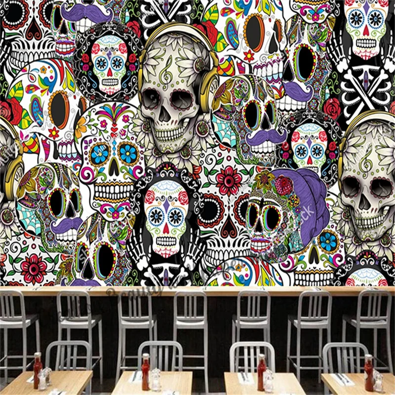 

Custom Wallpaper Seamlees Pattern Mexican Bone Art Mural Restaurant Bar Living Room Sofa Bedroom Background Wall Papel Tapiz