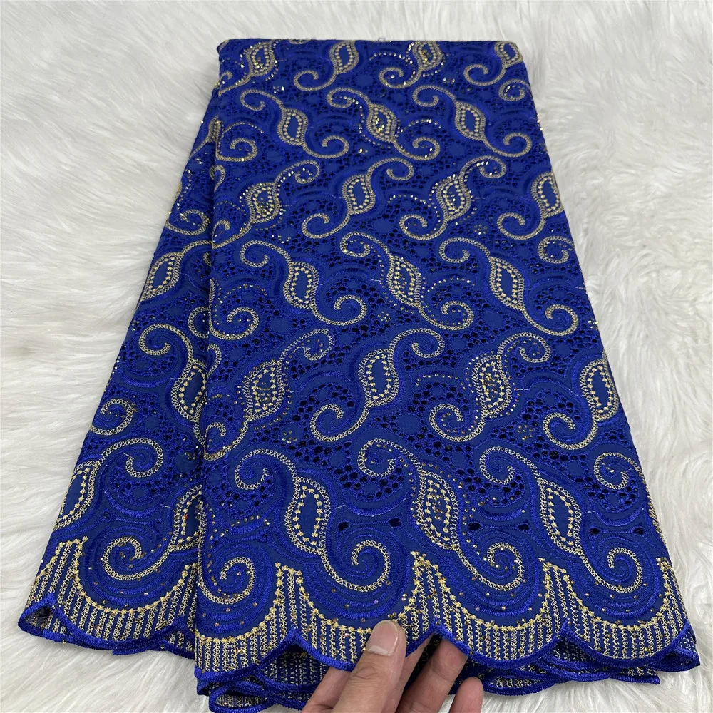 5 Yards Newest Design Swiss Voile Lace Fabric French Nigerian Cotton Dry Lace With Stones For Sewing Women Evening Party 31A15