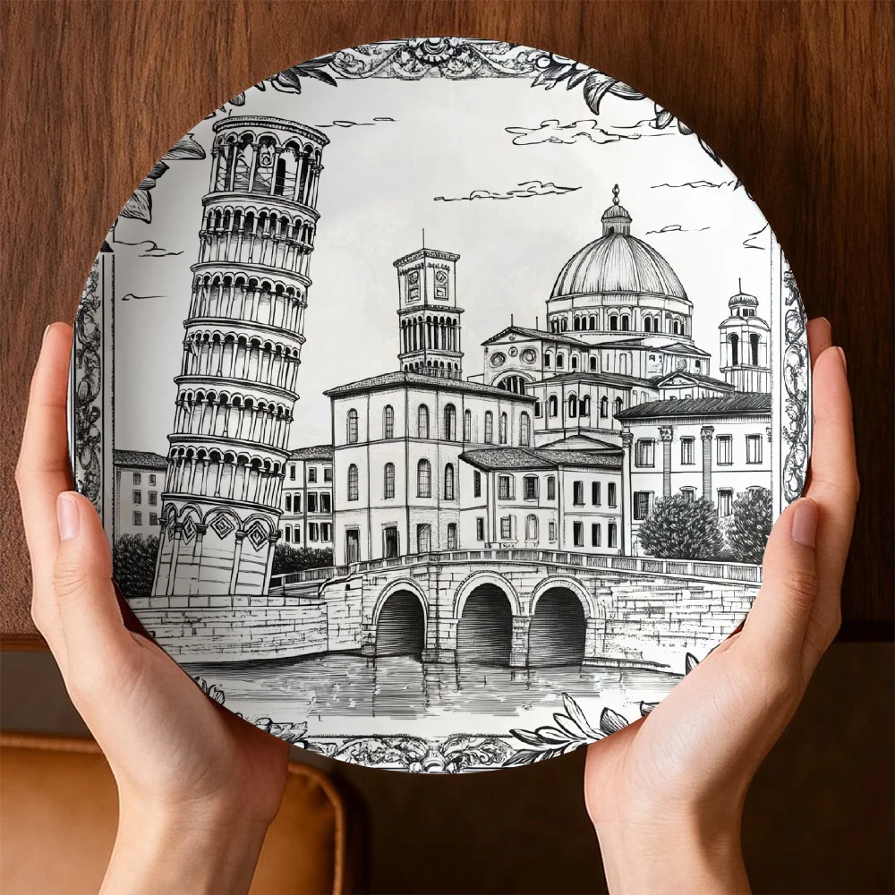 1pc Leaning Tower Pisa Designed Decorative Plate, Novelty Fashionable Decor Plate for Wall and Table, Non-Food Contact,