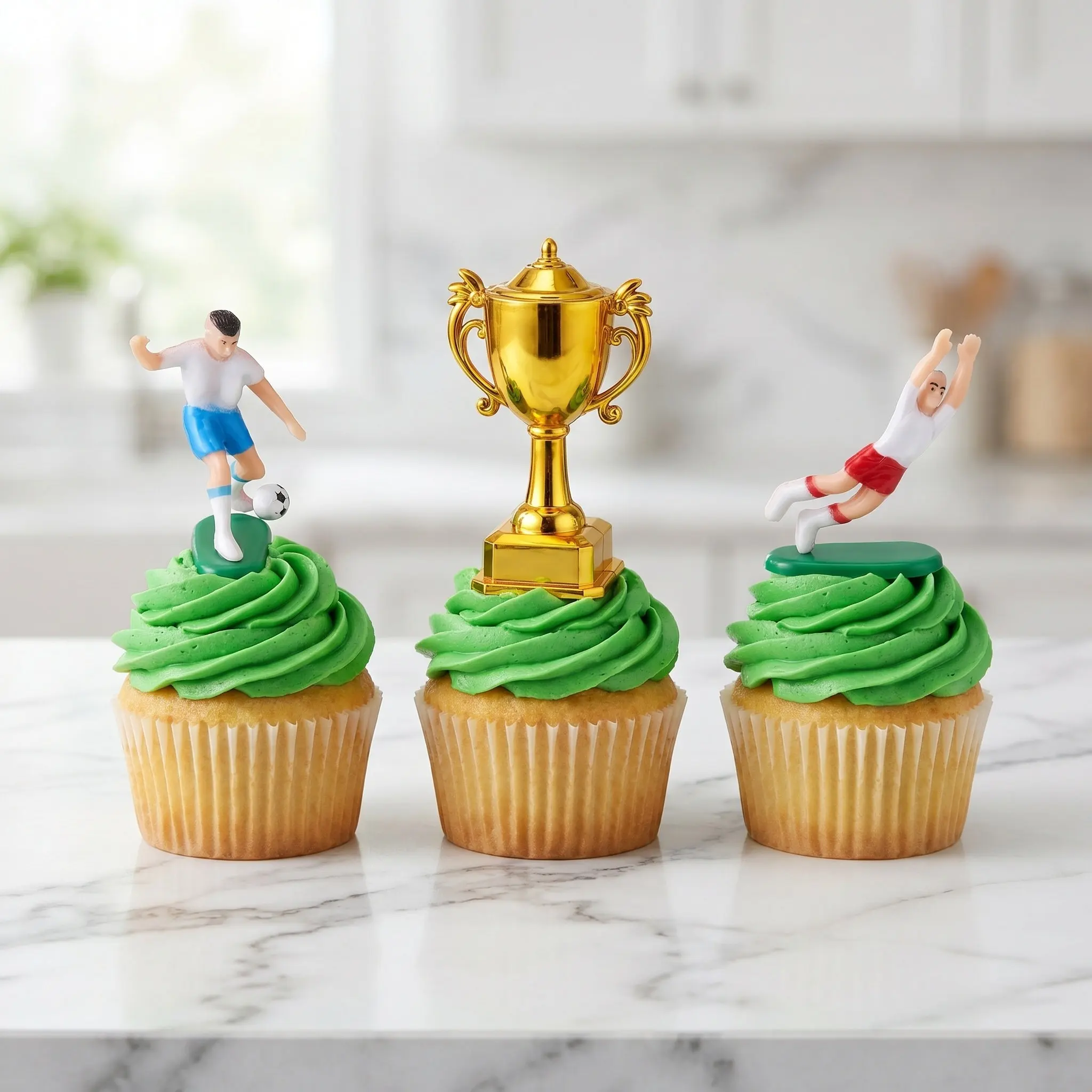 1Set Miniature Soccer Trophy Realistic Football Goal Detailed Cup Decoration Party Table Cake Topper Tiny Soccer Player Models
