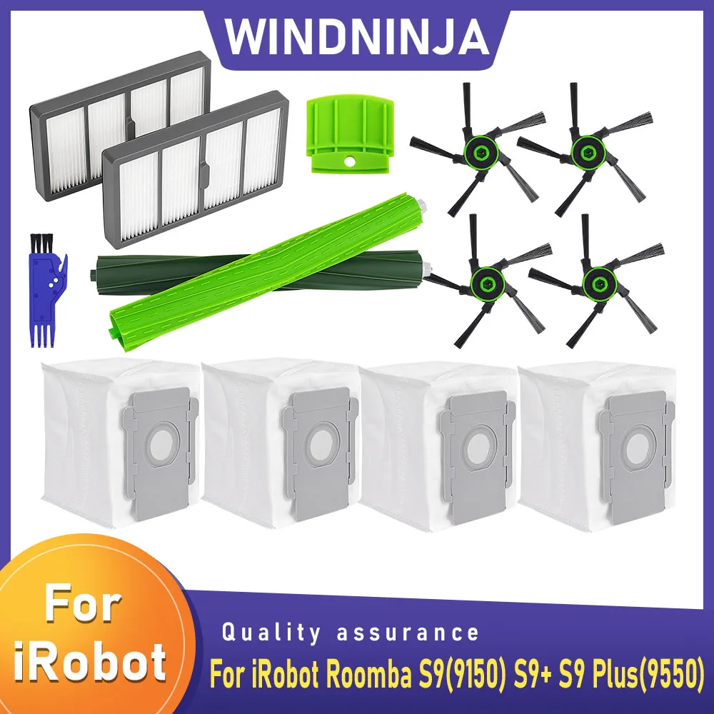 Gummiwalzenbürsten HEPA-Filter für iRobot Roomba S9(9150) S9+ S9 Plus(9550) Serie Staubsauger Staubsaugerbeutel Hauptseitenbürste