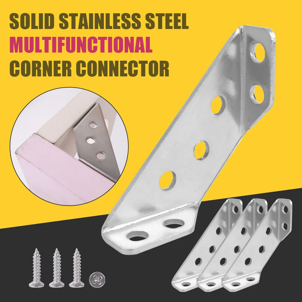 10/1set Corner Brackets Stainless Steel Furniture Angle Shelf Connector Cabinet Support Fixing Frame Corner Brace with Screw