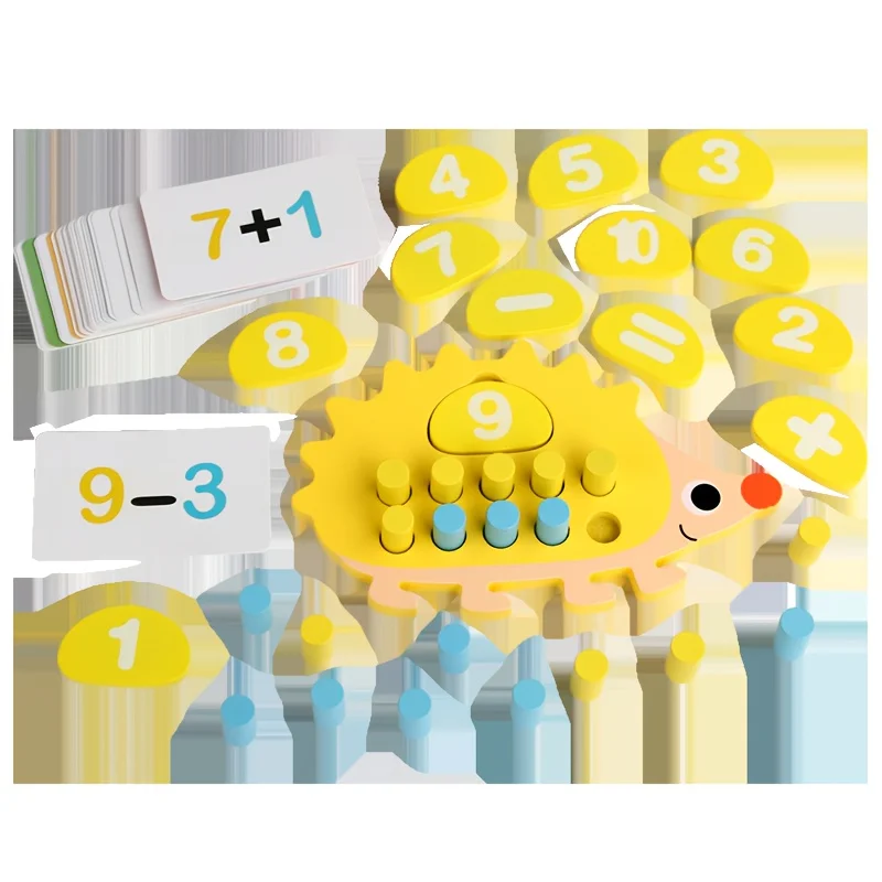 Jouet d'entraînement de compteur de chiffres mathématiques à dix grilles en bois hérisson, développement du sens du numéro de pensée logique pour les enfants pratiquant l'addition